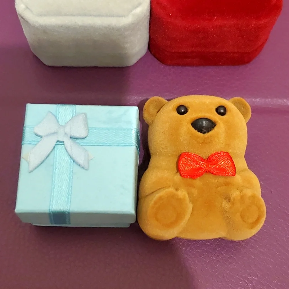 Cute Furry Bear with Red Bow Tie Jewelry Gift Box